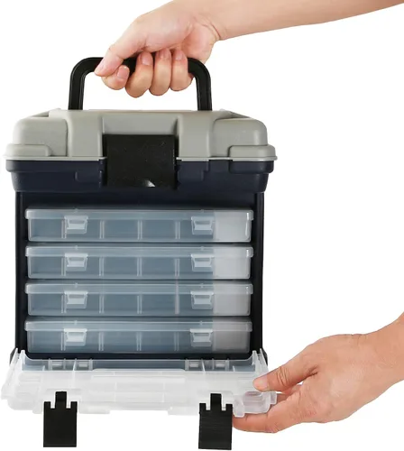 Miniatura 6 de KINJOEK Kit de caja de aparejos de pesca, caja de accesorios de pesca portátil de 4 capas, almacenamiento de aparejos de pesca para agua dulce