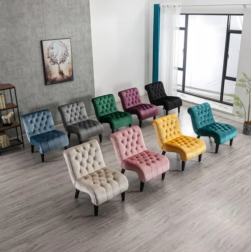 Miniatura 9 de Sillón decorativo de terciopelo para sala de estar, silla de ocio moderna con respaldo copetudo, silla auxiliar sin brazos para interiores, silla