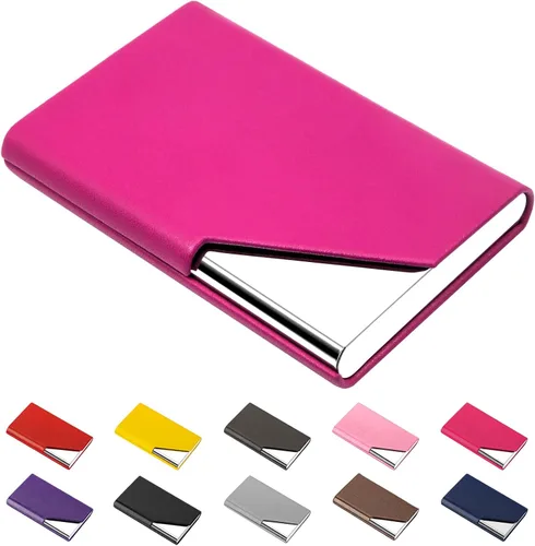 Miniatura 19 de Padike Soporte para tarjetas de visita, funda de cuero mejorada, tarjetero de bolsillo para hombres o mujeres, soporte delgado de metal para Y-BU