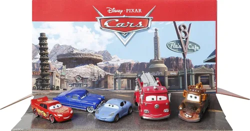 Miniatura 2 de Mattel Disney y Pixar Cars Vehículo de 5 paquetes con 4 autos de juguete de personajes y 1 camión de bomberos rojo inspirado en Radiator Springs