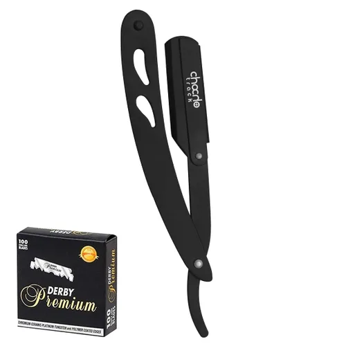 Maquinilla de afeitar recta de acero inoxidable con 100 cuchillas de un solo filo, afeitado de peluquero para hombres, afeitadora profesional de