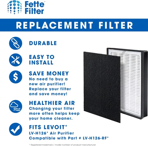 Miniatura 3 de Fette Filter - Juego de 2 filtros de repuesto para purificador de aire premium, compatible con purificador de aire Levoit LV-H126 (2 Hepa 2 carbono)