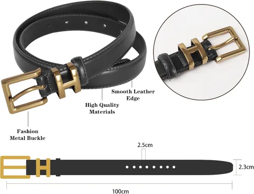 Miniatura 370 de Cinturón de cuero clásico con hebilla de metal para mujer con vestido de jeans