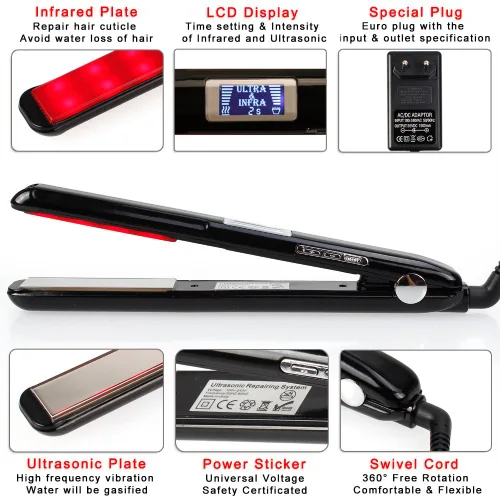 Miniatura 2 de Plancha ultrasónica para el cuidado del cabello por infrarrojos con innovadora tecnología de tratamiento de cabello infrarrojo, alisador profesional