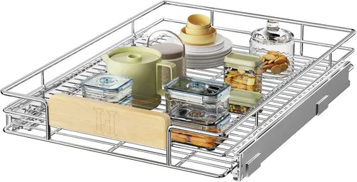 LOVMOR Organizador de gabinete extraíble con mango de madera, 16½ pulgadas de ancho x 21½ pulgadas, organizador deslizante para cocina, despensa