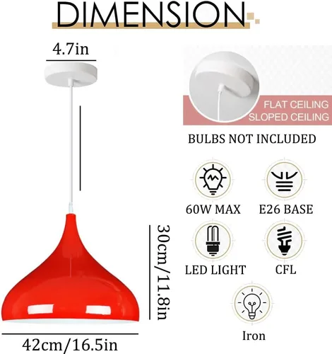 Miniatura 5 de Luces colgantes industriales en rojo moderno pasillo lámpara colgante pantalla color macarrón luz de techo en acabado brillante solo metal luces