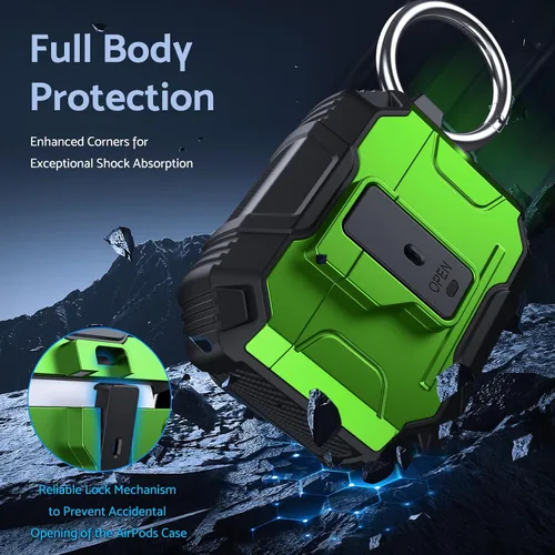 Miniatura 2 de DASFOND - Funda de armadura para AirPods de 2ª y 1ª generación, carcasa de cuerpo completo de grado militar a prueba de golpes, soporte de carga
