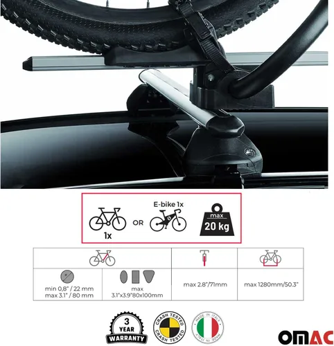 Miniatura 2 de OMAC Soporte para bicicleta de montaje en techo para coche, portador de bicicleta, universal, con cerradura negra