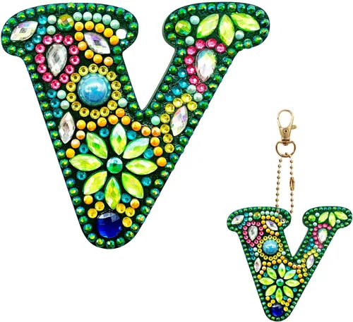 Miniatura 25 de YOYA Llaveros de pintura de diamantes de doble cara letras 5D con pintura de diamantes, kit de llavero de pintura de diamantes de taladro completo
