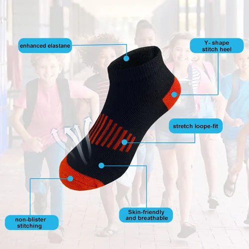 Miniatura 4 de Tsmollyu 12 pares de calcetines de algodón atléticos para niños, calcetines de algodón medio acolchados de corte bajo
