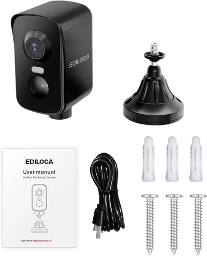 Miniatura 9 de Ediloca Cámaras de seguridad inalámbricas para exteriores, 2K Pan Rotación de 300° Cámara WiFi alimentada por batería con detección humana PIR