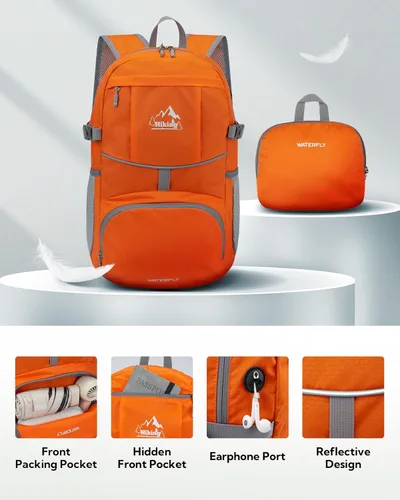 Miniatura 3 de WATERFLY Mochila de senderismo plegable: mochila de día de 25L ultra ligera para mujer y hombre - pequeña mochila plegable compacta para deportes al