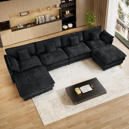 Miniatura 24 de Sofá modular de gran tamaño de 145 pulgadas, sofá de nube en forma de U, moderno juego de sofá de 6 asientos para sala de estar, cómodo asiento Gris