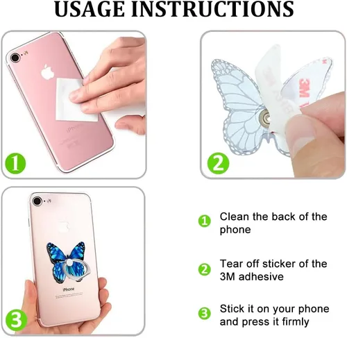 Miniatura 5 de Soporte de anillo de dedo de mariposa para teléfono celular, rotación de 360 grados, agarre de anillo de metal para iPhone, Samsung Galaxy, todos P9