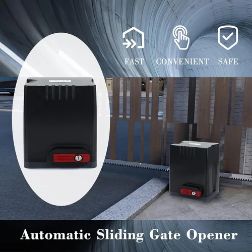 Miniatura 4 de Kit de abridor de puerta deslizante con motor AC110V/60HZ para puerta de 1350 libras y 40 pies, control remoto inalámbrico, lámpara de alarma