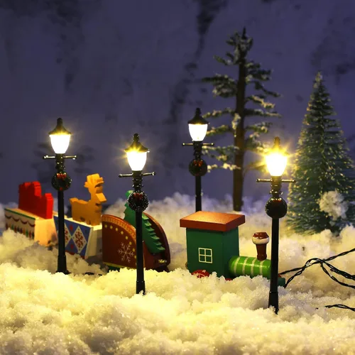 Miniatura 6 de Accesorios de pueblo para lámpara de Navidad en miniatura, poste de lámpara de pueblo, lámpara de hadas del pueblo, farol de tren, lámparas de calle