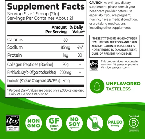 Miniatura 2 de Orgain - Péptidos de colágeno hidrolizado + Polvo de prebióticos y probióticos para mujeres y hombres, 20 g de colágeno alimentado con pasto, 1 mil