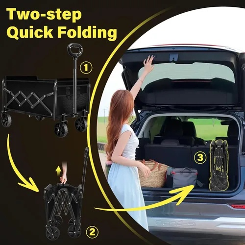 Miniatura 5 de Carrito de Vagones Plegable, Carrito de Vagón Plegable de 360 LBS con Ruedas, Vagón Utilitario Plegable Portátil Todo Terreno para Compras Camping