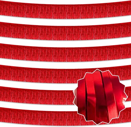 Miniatura 14 de Paquete de 6 guirnaldas de flecos de papel de aluminio negro de 10 pies con serpentinas metálicas de oropel para colgar en la pared, guirnalda