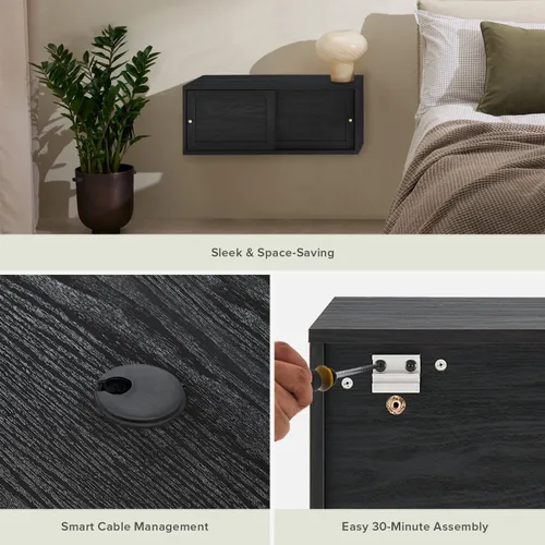 Miniatura 5 de mopio Lauren - Estante flotante para TV, estante modular multiusos para debajo de la televisión, armario de televisión de madera montado en la Negro