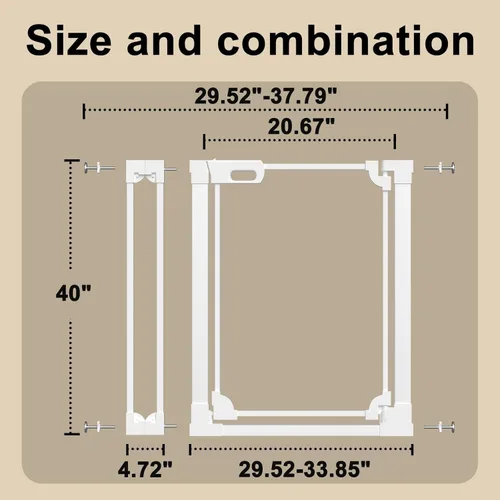 Miniatura 3 de WAOWAO Puerta de acrílico transparente extra alta de 40 pulgadas para bebés y niños con doble cerradura, 29.5-37.37 pulgadas de ancho, puerta