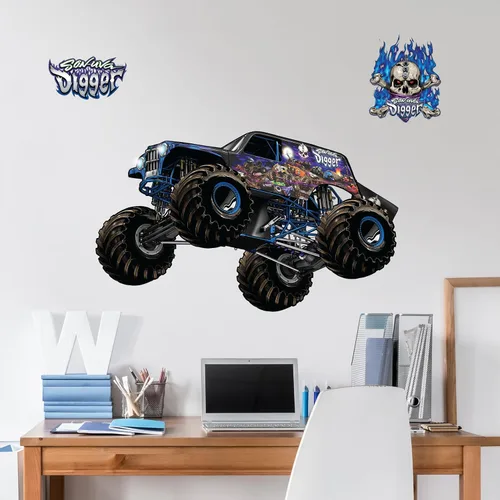 Miniatura 12 de Paquete de calcomanías de pared de Monster Jam Trucks - Grave Digger Son-Uva Digger El Toro Loco Megalodon Zombie ThunderROARus Sparkle Smash