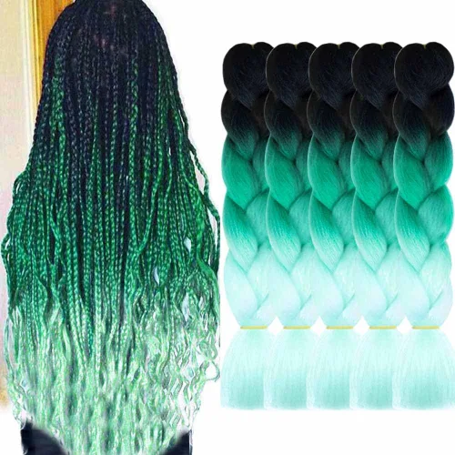 Miniatura 23 de Extensiones de cabello trenzado color gris degradado, 5 unidades, trenzas sintéticas de 24 pulgadas, 2 tonos, cabello gris para trenzas de caja, #28