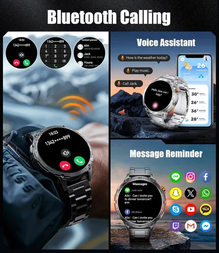 Miniatura 8 de LIGE Reloj inteligente militar para hombre, 730 mAh/1.75 pulgadas, pantalla táctil HD AMOLED, con linterna LED para Android iOS, rastreador