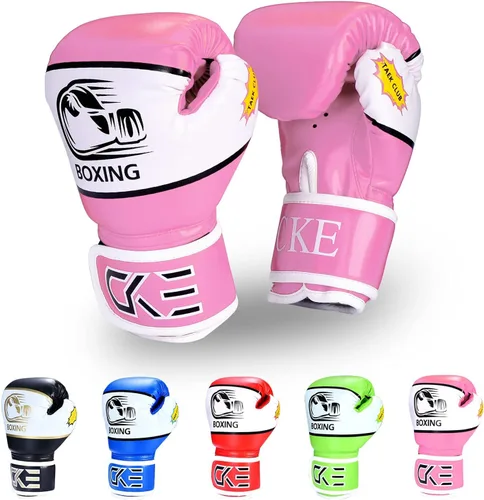 Miniatura 14 de CKE Guantes de boxeo para niños y niñas, jóvenes de 5 a 12 años, guantes de boxeo de entrenamiento para saco de boxeo, kickboxing, muay thai Azul