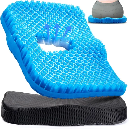 Cojín de gel para asiento de larga duración, cojín de gel para aliviar la presión, suave y transpirable, cojín de silla para silla de oficina, Azul