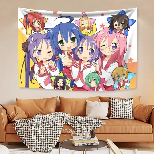 Miniatura 6 de Bonito tapiz colorido de anime, Kawaii japonés divertido diseño de dibujos animados para niñas, tapiz rosa para sala de estar, dormitorio, 11
