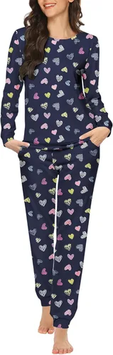 Miniatura 76 de Ekouaer Conjunto de pijama de manga larga para mujer, ropa de dormir suave con cuello redondo y bolsillos