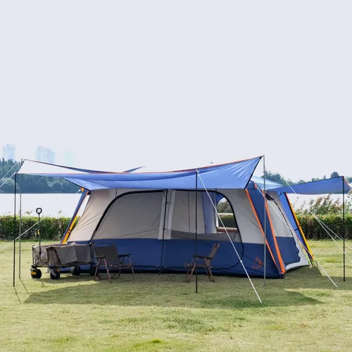Miniatura 13 de KTT Extra Large Tent 12-14 Person,Family Cabin Tents,2 Rooms,Straight Wall,2 Doors 4 Windows with Mesh,Waterproof,Double Layer,Big Tent for Azul