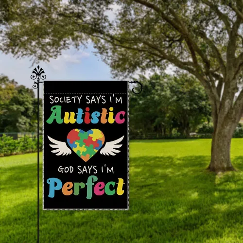 Miniatura 5 de Hafhue Society Says I'm Autistic God Says I'm Puzzle - Bandera de jardín para exteriores, decoración de casa de campo, Hope Education I Love
