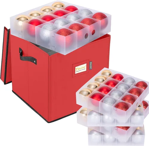Miniatura 13 de BALEINE Caja de almacenamiento de adornos navideños con divisores, contenedor de almacenamiento de adornos navideños de alta calidad para Rojo