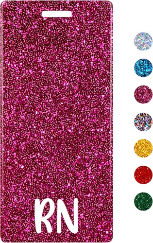 Plifal RN Porta Insignia con Soporte de Tarjeta para Enfermera, Accesorios de Enfermería, Insignia de Enfermera Registrada con Purpurina Rosa ROSA