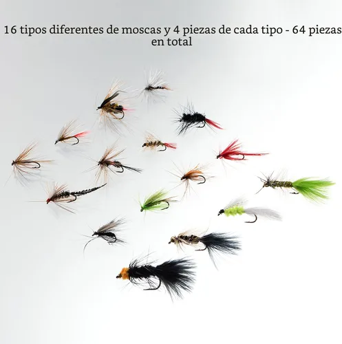 Miniatura 2 de BASSDASH Kit de pesca con mosca surtida, paquete de 64 piezas, incluye moscas secas y húmedas, ninfas, serpentinas, terrestres, sanguijuelas y más