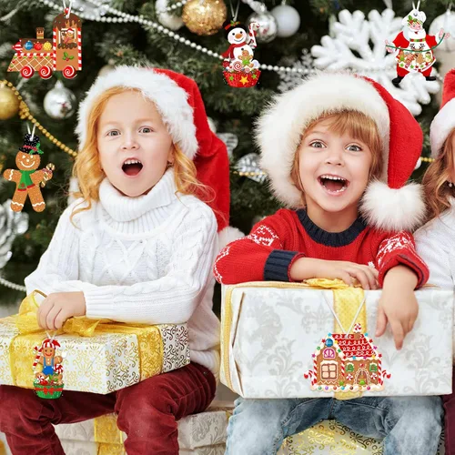 Miniatura 7 de Civaner Juego de 24 juegos de manualidades de Navidad para niños, adornos de pan de jengibre, decoración de árbol de Navidad, kit de manualidades