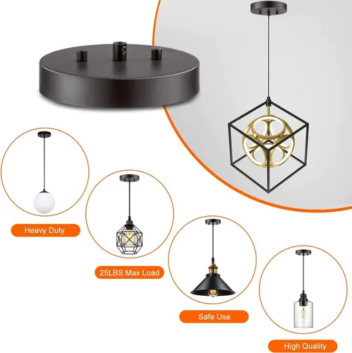 Miniatura 7 de Qc Kit de toldo de luz de techo, 6 pulgadas, placa de cubierta de lámpara para tapa de araña o luz colgante, placa de cubierta de luz de techo
