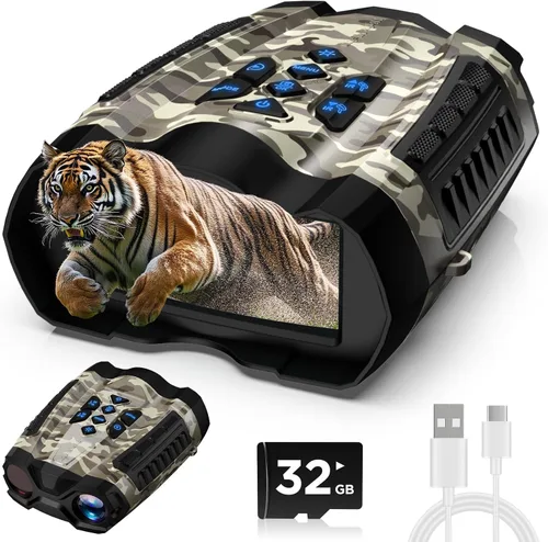 Miniatura 8 de WARMTUYO Gafas de visión nocturna, prismáticos infrarrojos 4K con cámara, visión nocturna de 9 engranajes con batería de 5000 mAh