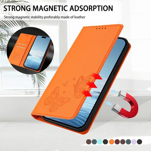 Miniatura 54 de Butterfly Embossed Leather Wallet Flip Case for Motorola Moto E22i 4G, Magnetic Closure, RFID Blocking Cover, Card Holder Black.
