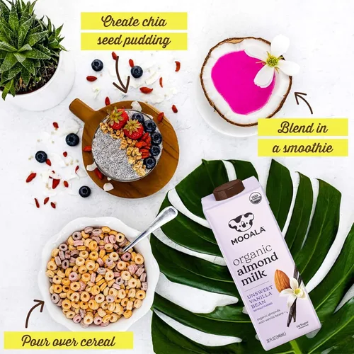 Miniatura 5 de Mooala – Leche de almendras orgánica en grano de vainilla, sin azúcar, 1 litro (paquete de 6) – Bebida estable en estantes, no lácteos, sin gluten