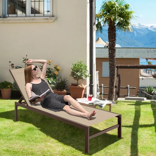 Miniatura 2 de Giantex Tumbona para patio, silla para tomar el sol al aire libre, tumbona reclinable con 6 posiciones ajustables, marco de aluminio, sillas