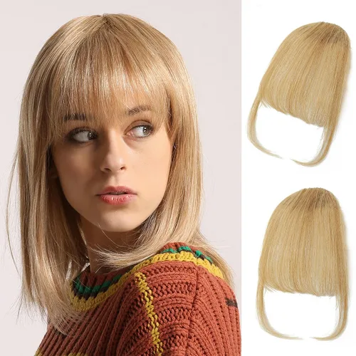 Miniatura 18 de Flequillo con clip de cabello 100 % humano, cortina de adelgazamiento de aire para mujer, plana natural, curvada, delgada, falsa rubio ceniza
