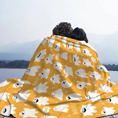 Miniatura 6 de Manta amarilla con diseño de dibujos animados y fantasma, ligera, para mujeres y hombres, suave y acogedora manta de forro polar para sala de estar