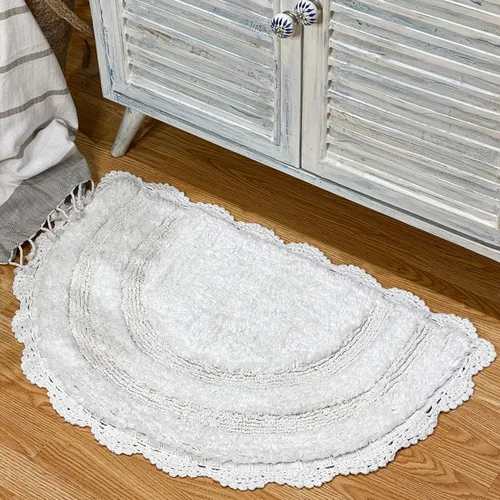 Miniatura 37 de Chardin home Alfombra de baño de ganchillo beige, alfombra de baño ovalada 100% algodón con borde de ganchillo artesanal hecho a mano, alfombra