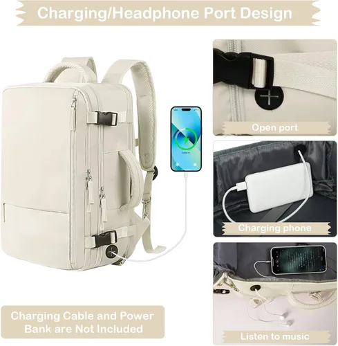 Miniatura 8 de Hanples Mochila de viaje para mujeres y hombres, mochila grande para artículos personales, mochila para laptop aprobada por la TSA Flight, Beige