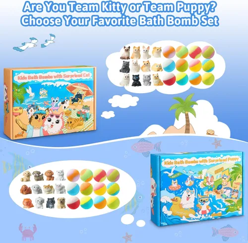 Miniatura 2 de Bombas de baño para niños con sorpresas en el interior, paquete de 24 bombas de baño para niños con juguetes de perritos y gatitos, bombas de baño