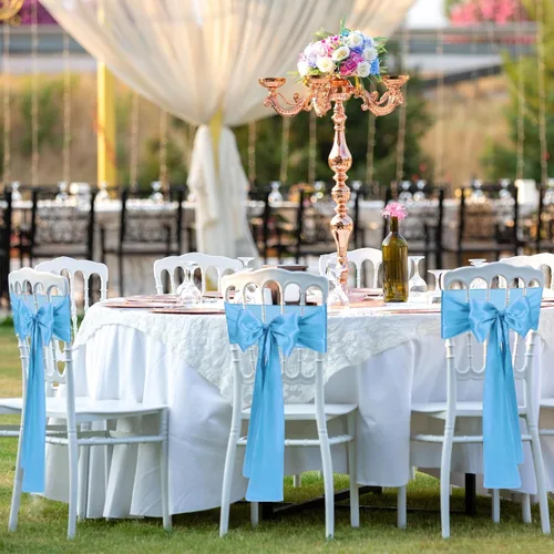 Miniatura 6 de 10 PCS Lazos de Satén Azul Bebé para Sillas Bandas Universales Cintas para Sillas Lazos Traseros para Bodas Fiestas Recepciones Eventos Banquetes