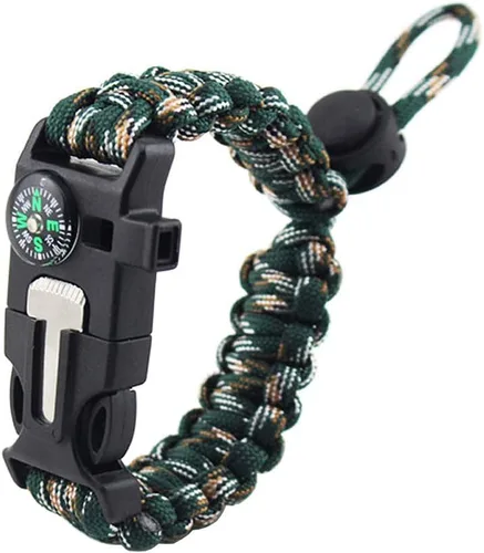 MansWill Pulsera de supervivencia ajustable 5 en 1, nuevo kit de pulsera deportiva de emergencia de 7 núcleos, brújula impermeable, silbato de